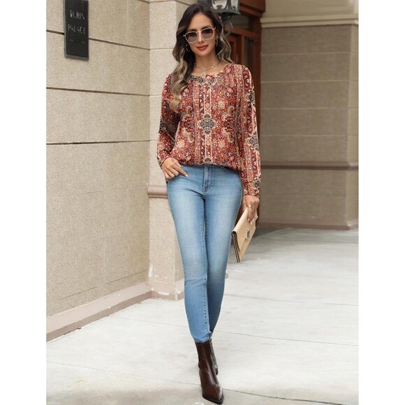 Long Sleeve Women's Henley Shirt Polyester Spandex Loose Fit Casual Tops - Picture 4 of 7